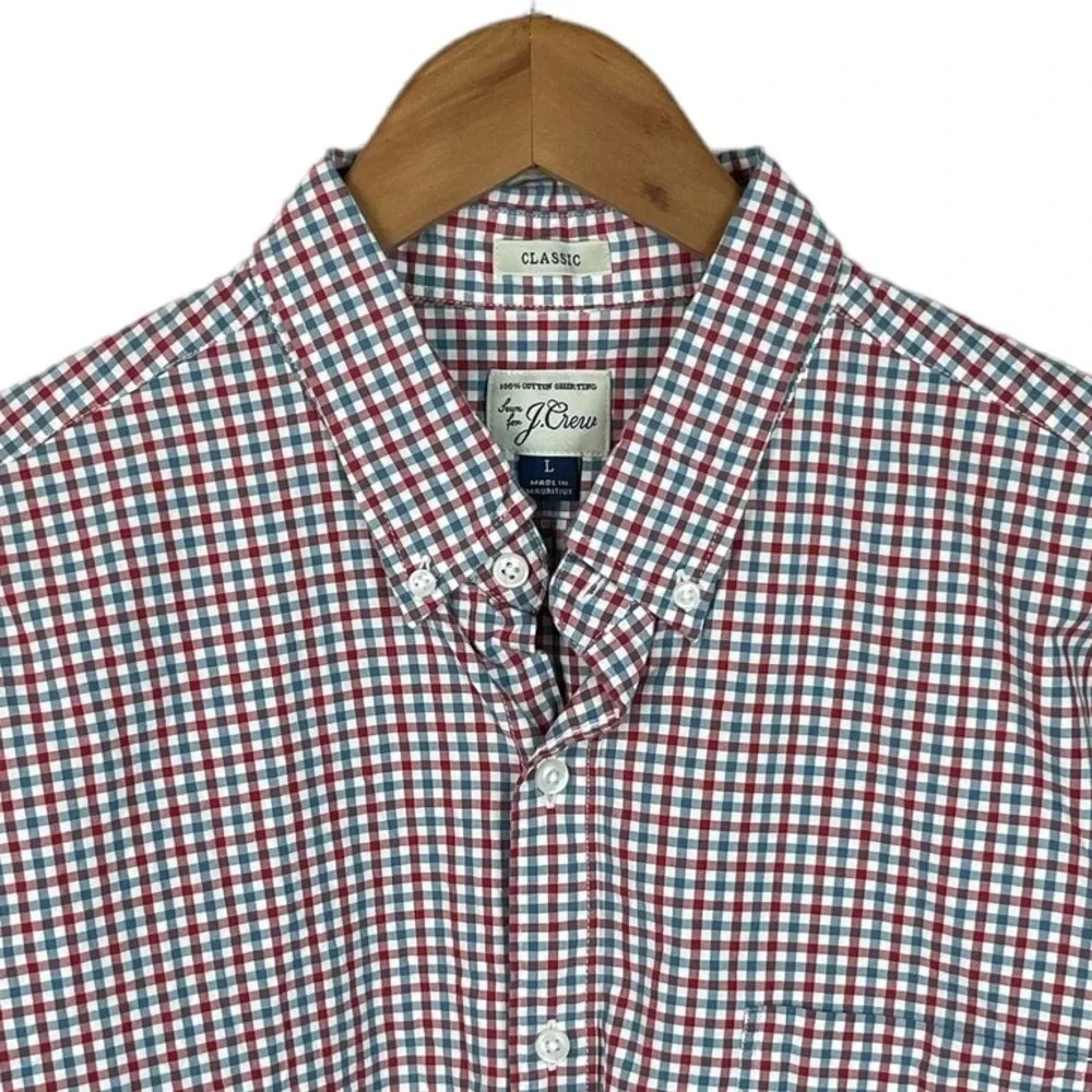 BF316 Mens J. Crew Classic Fit Plaid Short Sleeve Preppy Button down Shirt L